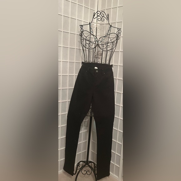 CACHE Black Denim Studded Black Bead/Stud Jean Pants Size 2 - Picture 1 of 12